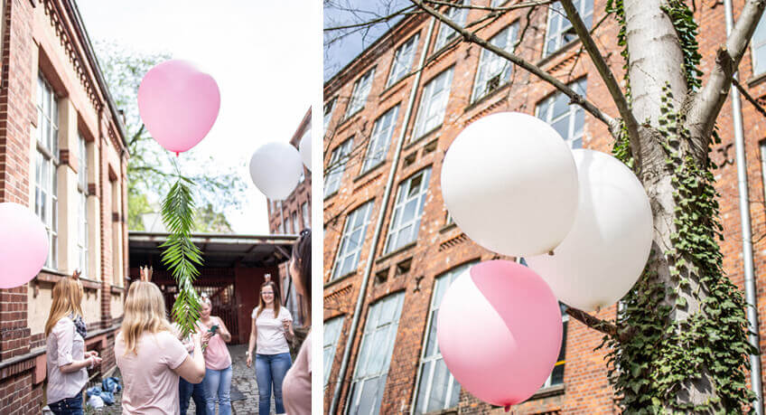 Mit den Riesenballons in süßem Rosa und Weiß habt ihr zur Bridal Shower tolle Hingucker © momentpur. fotografie und design