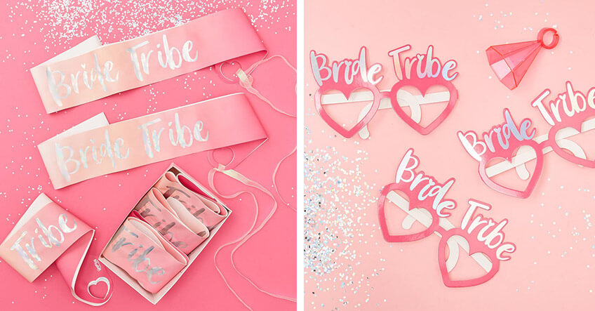 JGA-Accessoires - pink und irisierend fällt die Bride Tribe allen auf