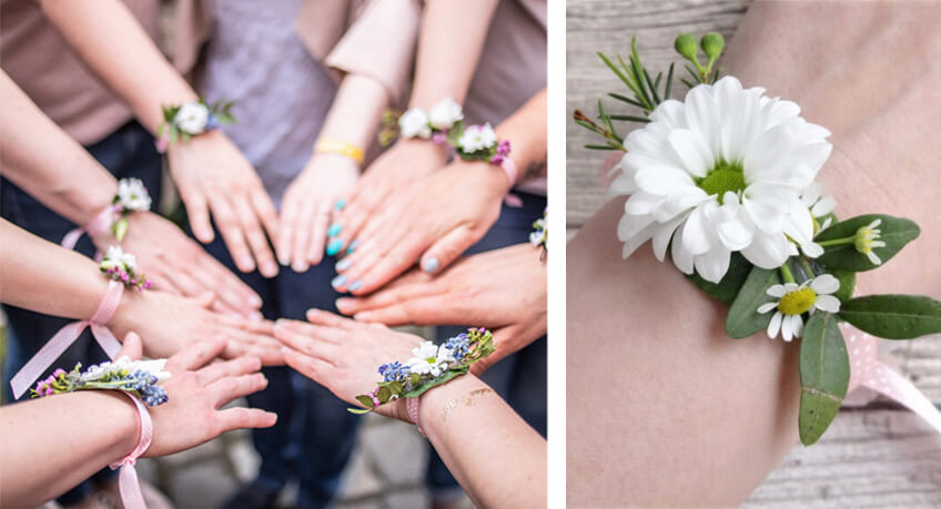 Bastelt euch zur Bridal Shower aus frischen Blumen schöne DIY-Armbänder! © momentpur. fotografie und design