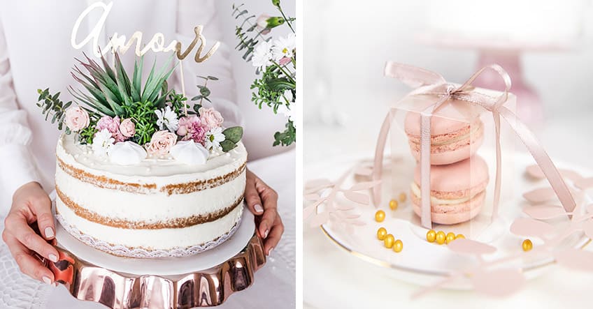 Überrasch das Ehepaar mit einer tollen Hochzeitstorte mit romantischem Cake Topper - oder auch kleiner mit süßen Grüßen