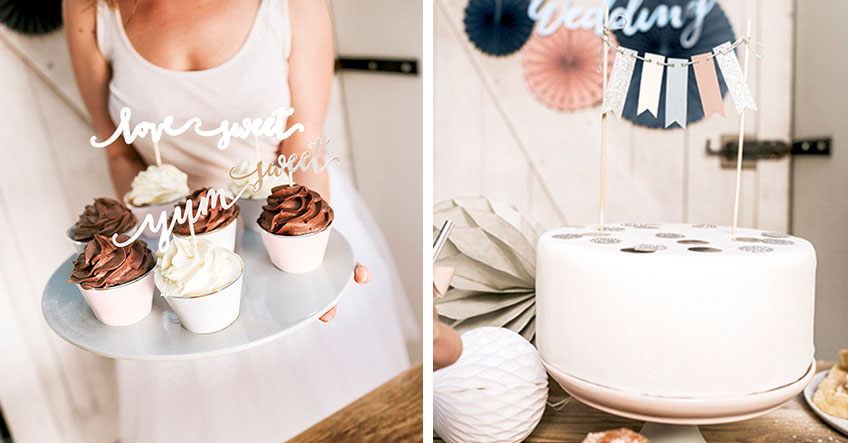 Cake-Topper und Co. hübschen den Sweet Table zum Polterabend kinderleicht auf