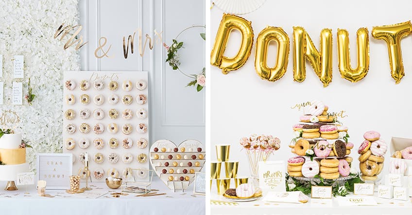 Auch auf dem Hochzeits-Sweet-Table dominiert Weiß oder Gold