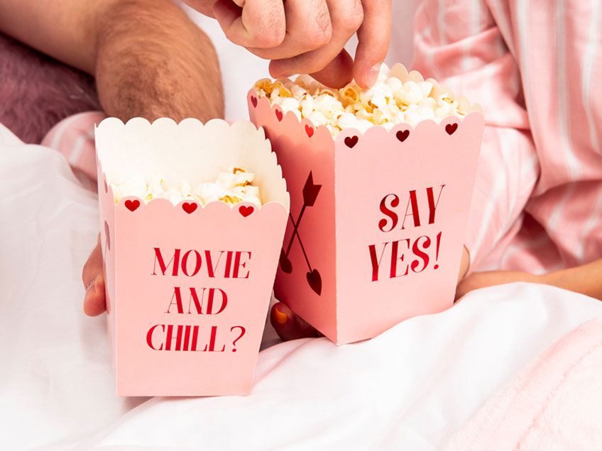 Mit diesen Popcornboxen verliebt sich dein Schatz in die Idee, eine Movie Night zum Valentinstag zu machen