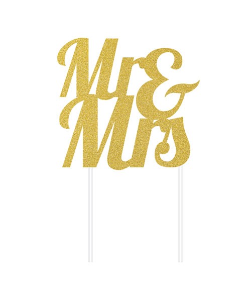 Kuchen-Topper aus Papier "Mr & Mrs" - glitter gold