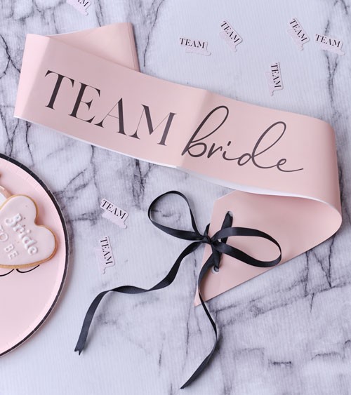 Schärpen "Team Bride" aus Papier - blush, schwarz - 6 Stück