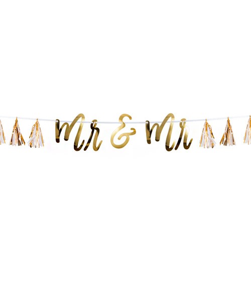 "Mr & Mr"-Girlande mit Tasseln - metallic gold - 1,5 m