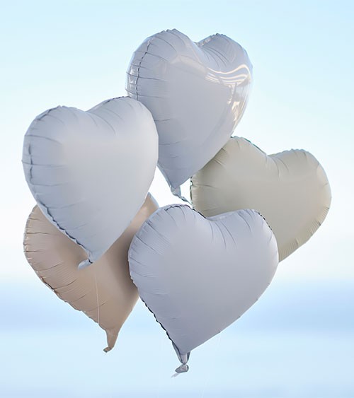 Herz-Folienballon-Set - taupe, weiß, grau, creme - 5-teilig