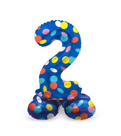 Stehender Folienballon Zahl "2" - Colorful Dots - 41 cm