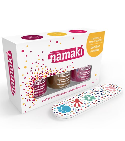 Namaki Nagellack-Set auf Wasserbasis - himbeere, gold, fuchsia