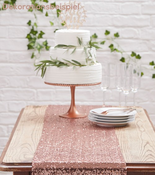 Tischläufer mit Pailletten - rosegold - 30 x 275 cm