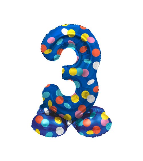 Stehender Folienballon Zahl "3" - Colorful Dots - 41 cm