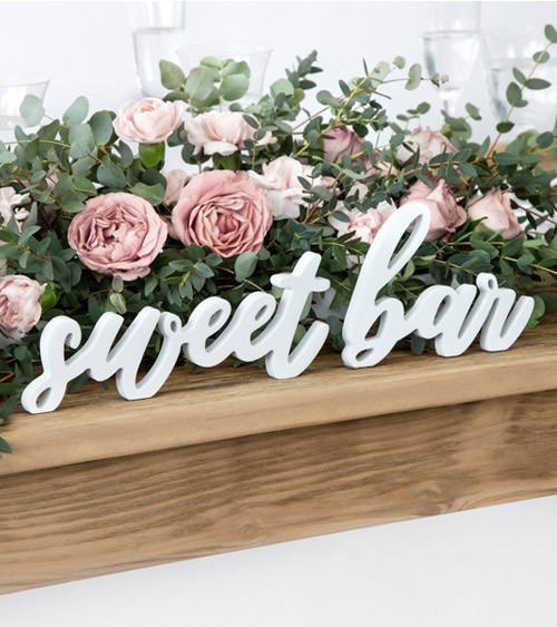 Schriftzug aus Holz "Sweet Bar" - weiß - 37 x 10 cm