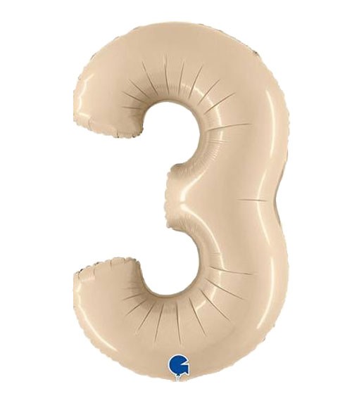 Folienballon Zahl "3" - satin creme - 102 cm