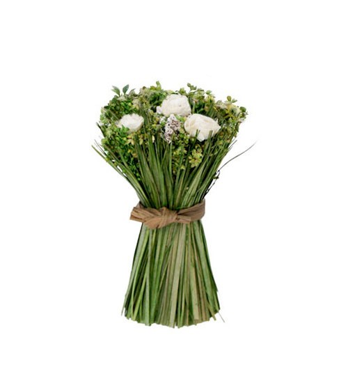 Kleines Rosen-Bouquet - weiss, grün - 8 x 11 cm