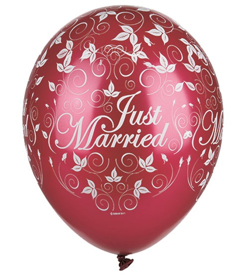 Metallic-Luftballons "Just Married" - bordeaux - 30 Stück