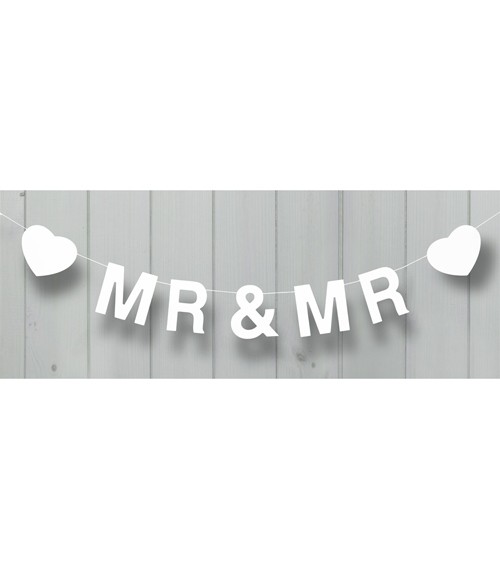 Holzgirlande "Mr & Mr" (Mann & Mann) - 1,2 m - weiß
