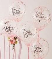 Transparente Ballons mit Konfetti "Team Bride" - 5 Stück