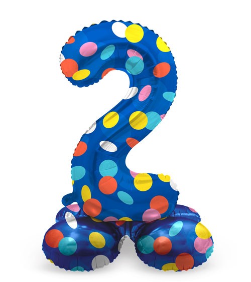 Stehender Folienballon Zahl "2" - Colorful Dots - 72 cm