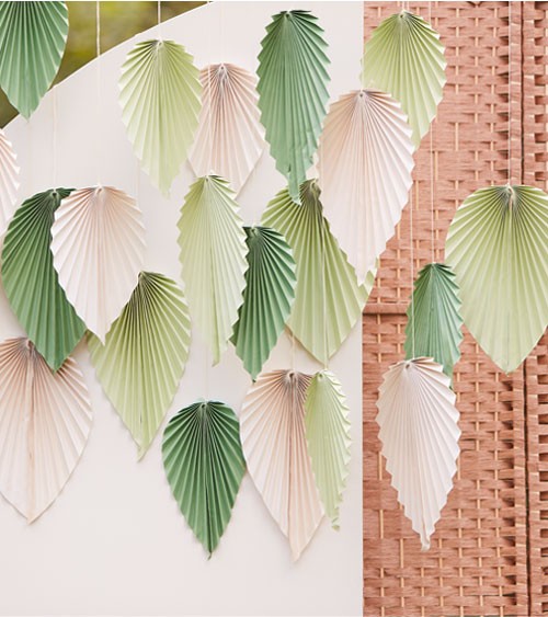Papierfächer "Palmblatt" - grün, creme - 15-30 cm - 25-teilig