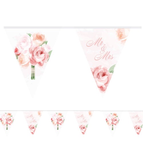 Wimpelgirlande "Mr & Mrs - Rosen" - 10 m