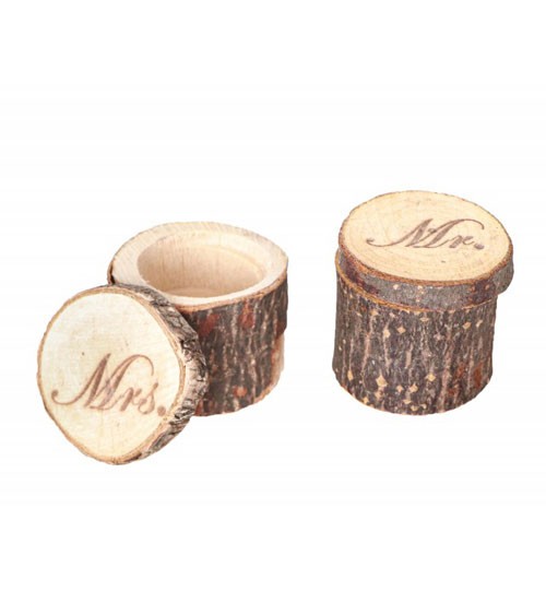 Ringboxen aus Holz "Mr & Mrs" - 5,5 x 4 cm - 2-teilig