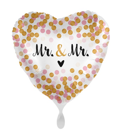 Herz-Folienballon mit Punkten "Mr. & Mr." - rosa, gold - 43 cm