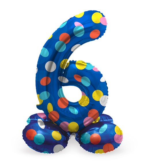 Stehender Folienballon Zahl "6" - Colorful Dots - 72 cm