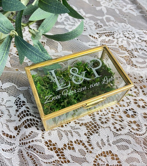 Deine Ring-Box aus Glas "Elegant Leaves" - Wunschtext