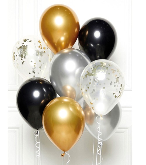 Luftballon-Set - schwarz, gold & silber - 8-teilig