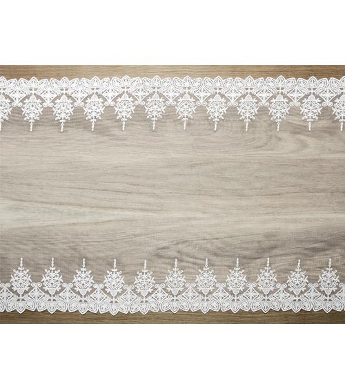 Spitzen-Tischläufer mit Ornamenten - weiß - 45 cm x 9 m