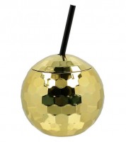 Discokugel-Becher mit Trinkhalm - gold - 600 ml