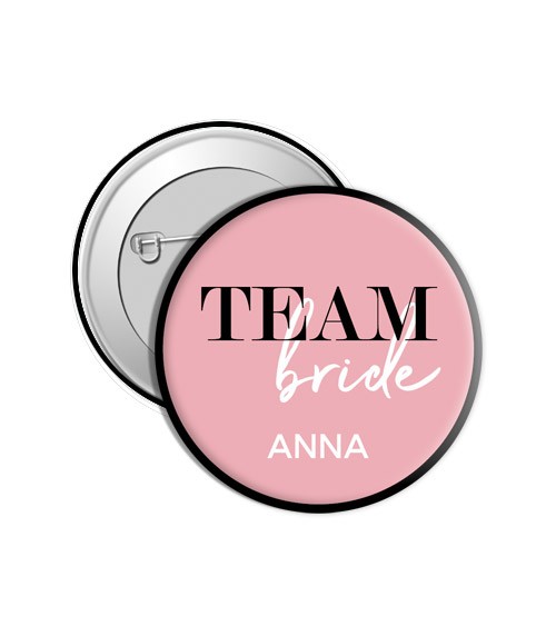 Dein Button "Team Bride" - rosa & schwarz - Wunschname