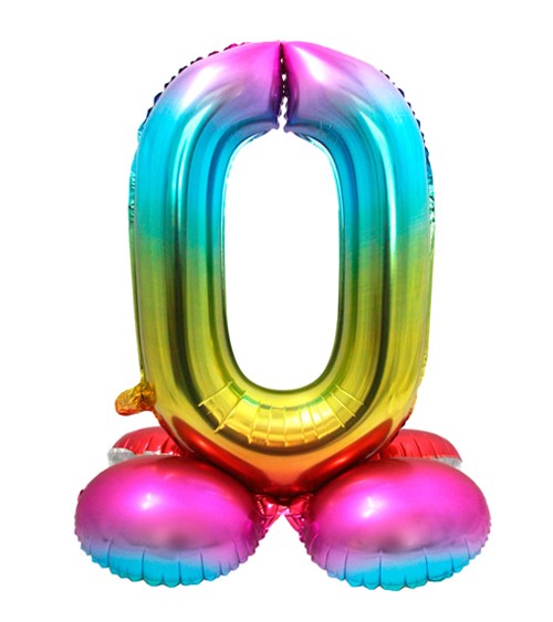 Stehender Folienballon Zahl "0" - rainbow - 72 cm