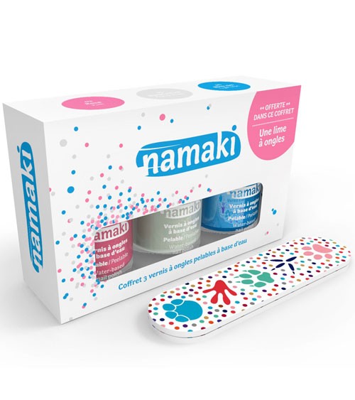 Namaki Nagellack-Set auf Wasserbasis - rosa, perlweiß, hellblau