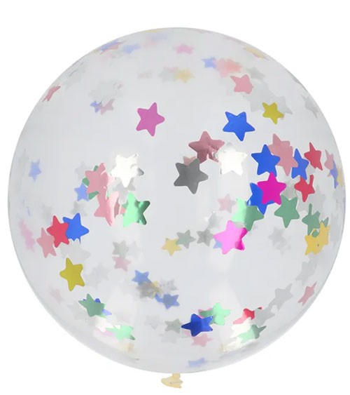 Riesenballon mit Stern-Konfetti - Farbmix - 61 cm