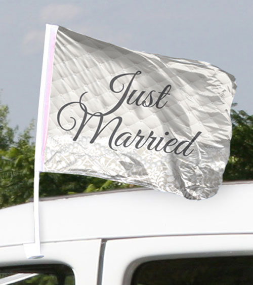 4x Autofahne Just Married Motiv Ballons Auto Fahne Flagge Hochzeit Justmarried 