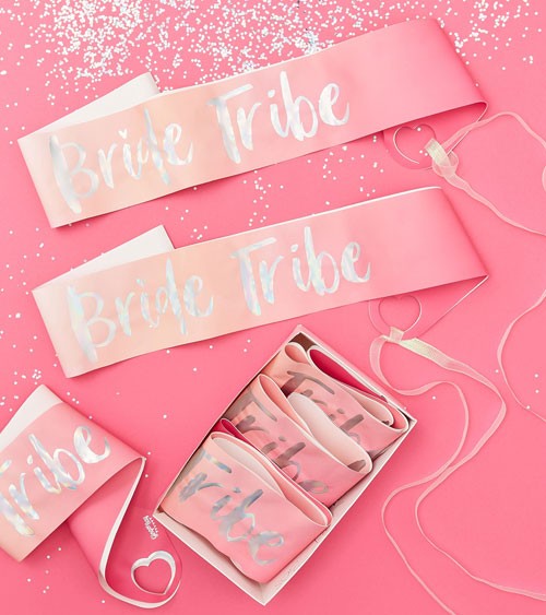 Bride Tribe Schärpen - pink/irisierend - 6 Stück