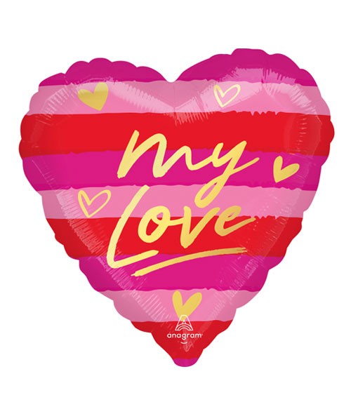 Herz-Folienballon "My Love" - rosa & rot - 43 cm