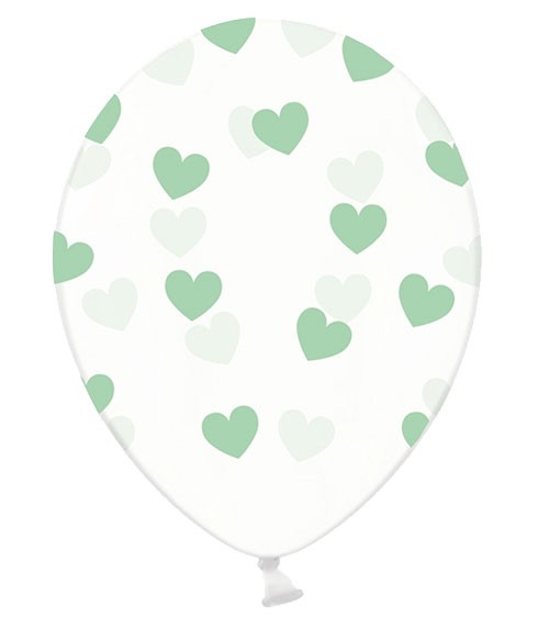 Luftballons "Mintfarbene Herzen" - transparent - 6 Stück