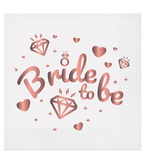Servietten "Bride to be - Diamond" - weiß, rosegold - 20 Stück