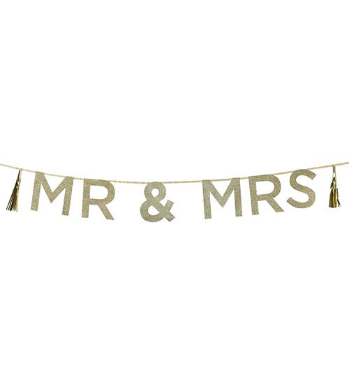 Glitzer-Schriftzuggirlande "Mr & Mrs" - 2 m