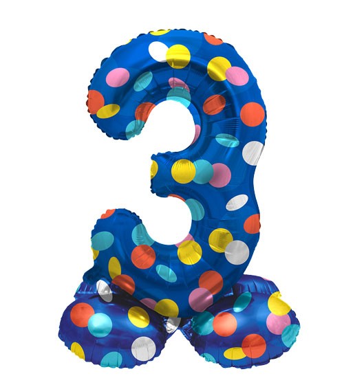 Stehender Folienballon Zahl "3" - Colorful Dots - 72 cm