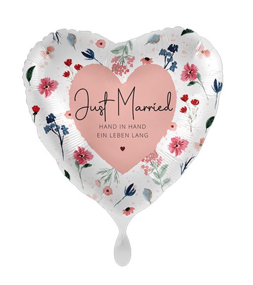 Herz-Folienballon "Just Married Flowers" - 43 cm