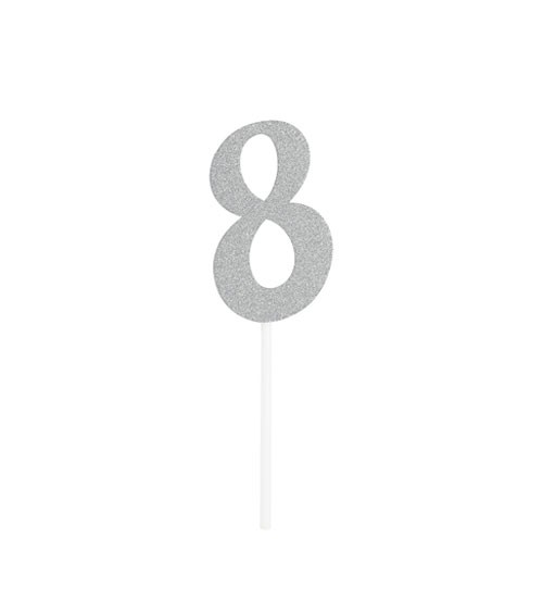 Kuchen-Topper-Zahl aus Pappe "8" - glitter silber - 5 x 8 cm