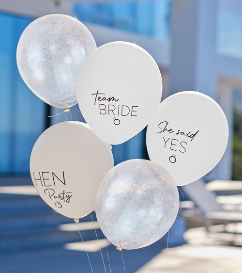 Luftballon-Set "Team Bride" - silber, nude - 5-teilig