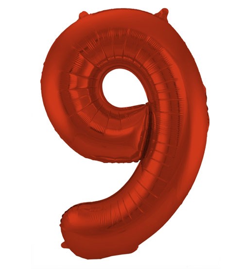 Zahl-Folienballon "9" - matt rot - 86 cm