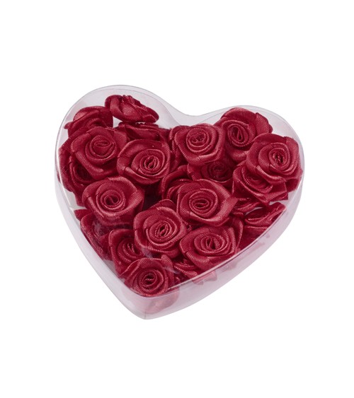 Satin-Rosen zum Streuen in Herzbox - bordeaux - 2 cm - 30 Stück