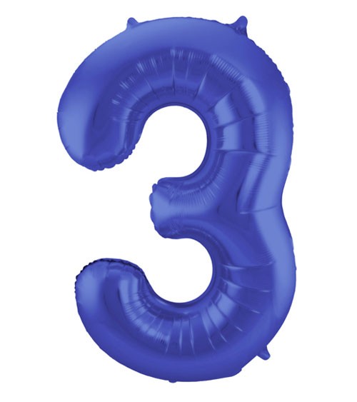 Zahl-Folienballon "3" - matt blau - 86 cm
