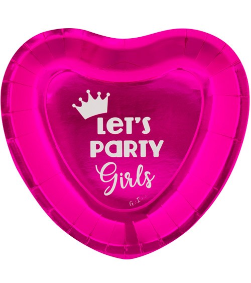 Herz-Pappteller "Let's Party Girls" - metallic pink - 8 Stück