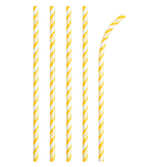 Flexible Papierstrohhalme mit Streifen - schoolbus yellow - 24 Stück